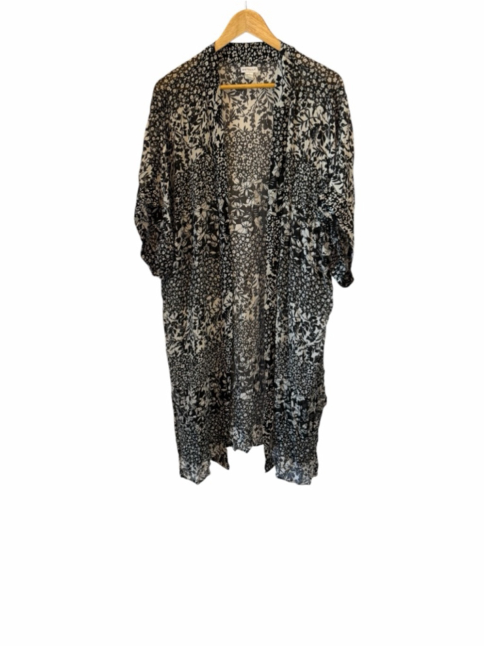 Dot + Lily Floral Kimono Duster Cardigan Black White Boho One Size